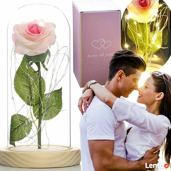 Piękna Biało-Różowa Wieczna Róża w Szkle Dzień Mamy Matki