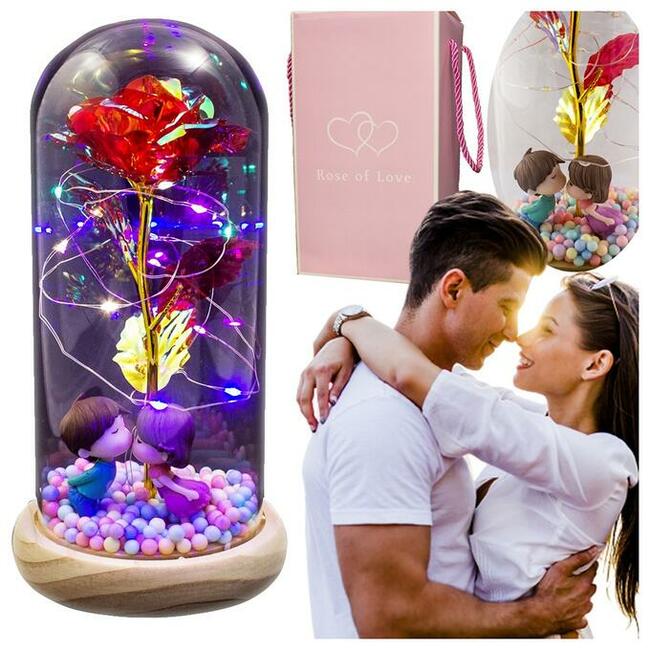 Piękna kryształowa Róża w Szkle ZAKOCHANI Prezent Urodziny