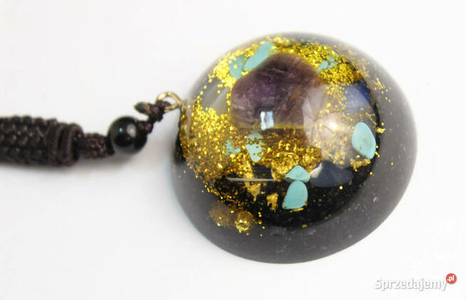 Piękny Naszyjnik Orgonit Opal Ametyst Turkus Złota folia HIT