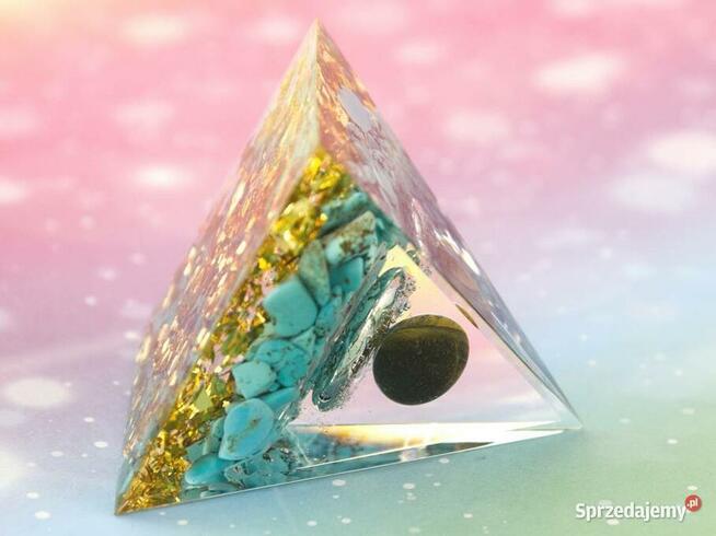 PIĘKNA PIRAMIDKA ORGONIT TURKUS TYGRYSIE OKO ZŁOTA FOLIA