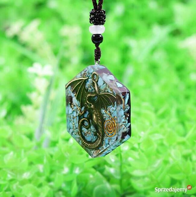 NASZYJNIK WISIOREK ORGONIT PTAK FENIKS TURKUS GRANAT MIEDŹ