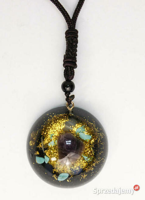 Piękny Naszyjnik Orgonit Opal Ametyst Turkus Złota folia HIT