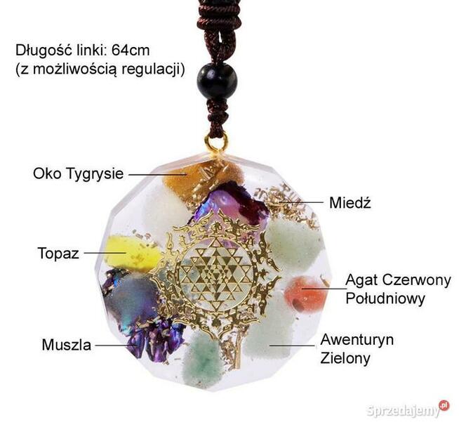 NASZYJNIK WISIOR ORGONIT MUSZLA TOPAZ AGAT OKO TYGRYSIE JOGA