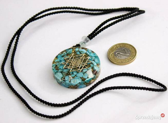 Naszyjnik Wisiorek Turkus Złota Folia Śri Jantra Piękny