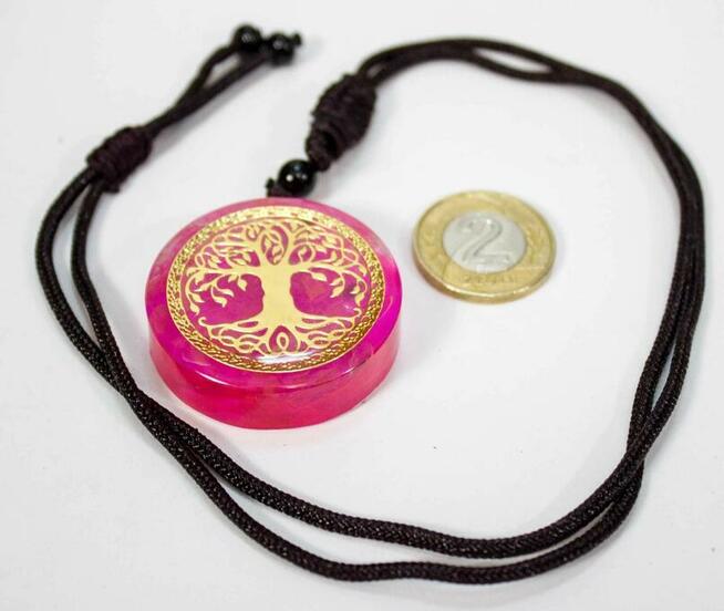 Piękny Różowy Wisiorek Naszyjnik RÓŻOWY Kryształ Drzewo Życia