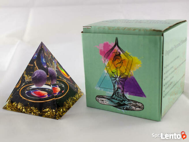 PIRAMIDKA ORGONIT 5G AMETYST OBSYDIAN ZŁOTA FOLIA - 6 cm