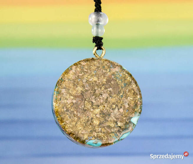 Naszyjnik Wisiorek Turkus Złota Folia Śri Jantra Piękny