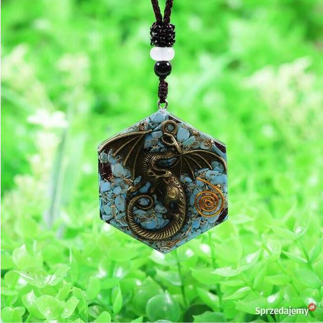 NASZYJNIK WISIOREK ORGONIT PTAK FENIKS TURKUS GRANAT MIEDŹ