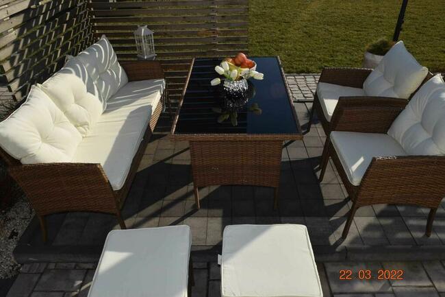 zestaw technorattan ODESSA sofa 3 2szt fotel 2szt pufa miod