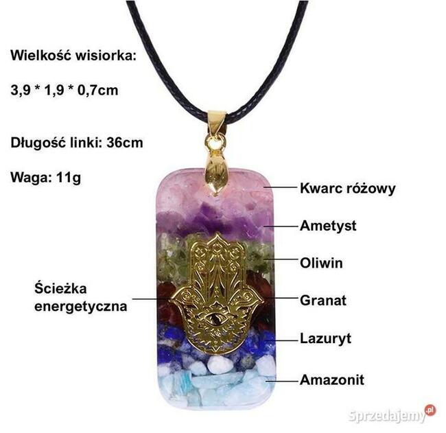 Śliczny Naszyjnik Orgonit Naturalny Lazuryt Kwarc Granat