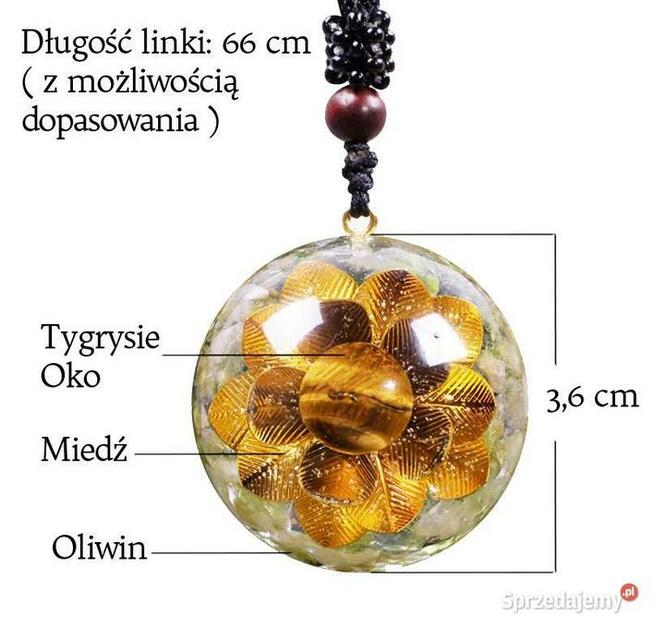 Piękny Naszyjnik Tygrysie Oko Oliwin Miedź Orgonit Żywica