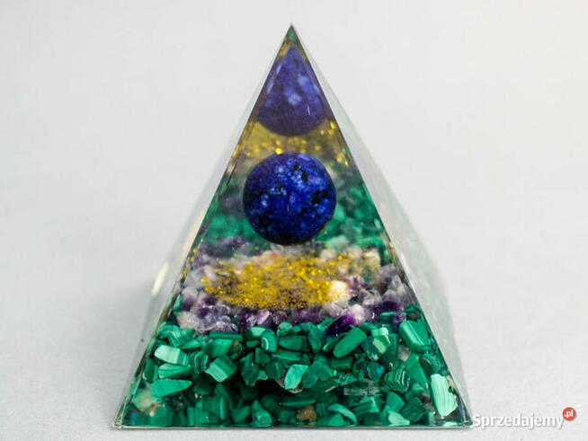 PIRAMIDKA ORGONIT LAZURYT MALACHIT AMETYST MIEDŹ 6cm PREZENT