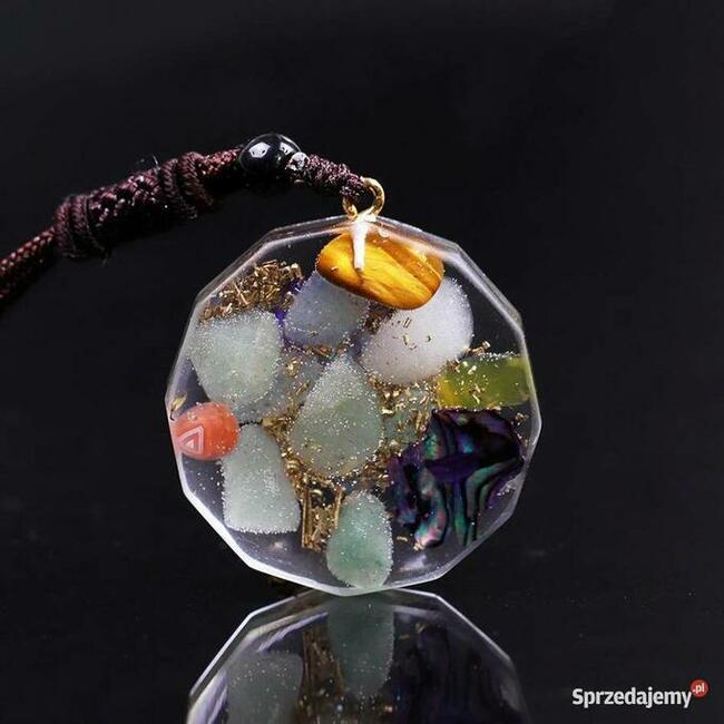 NASZYJNIK WISIOR ORGONIT MUSZLA TOPAZ AGAT OKO TYGRYSIE JOGA