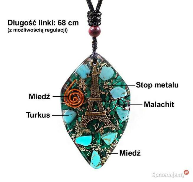 Orgonit Naszyjnik Wisiorek Wieża Eiffla Oko tygrysie Piękny