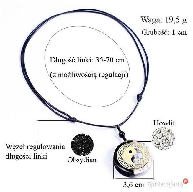 Piękny Naszyjnik Orgonit YIN YANG Miedź Howlit Obsydian
