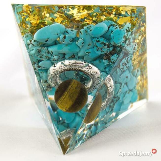 PIĘKNA PIRAMIDKA ORGONIT TURKUS TYGRYSIE OKO ZŁOTA FOLIA