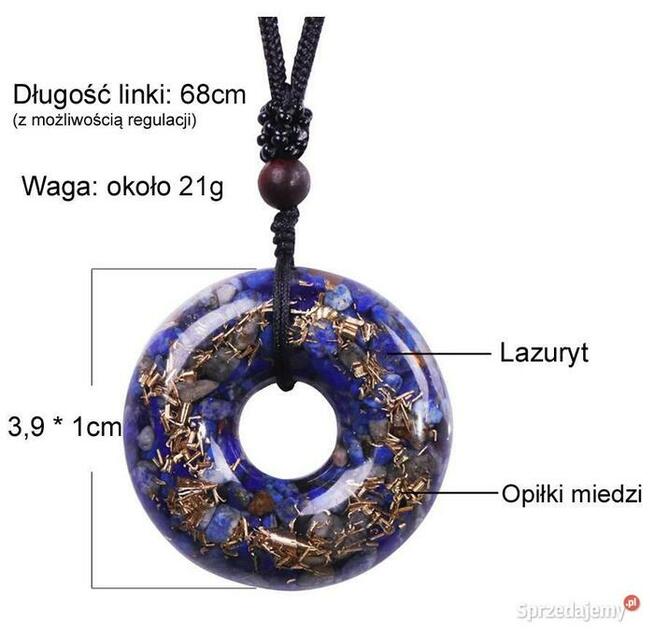 Piękny Naszyjnik Orgonitowy Talizman Lazuryt Donut Pączek