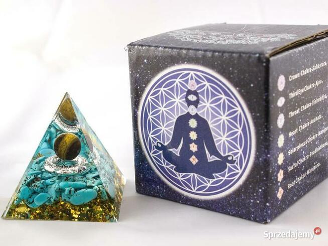 PIĘKNA PIRAMIDKA ORGONIT TURKUS TYGRYSIE OKO ZŁOTA FOLIA