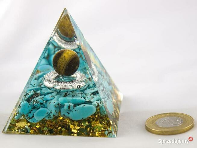 PIĘKNA PIRAMIDKA ORGONIT TURKUS TYGRYSIE OKO ZŁOTA FOLIA