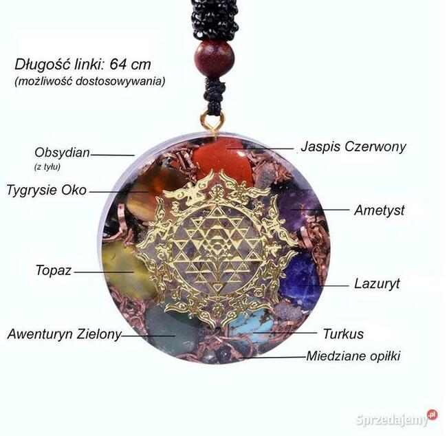 Piękny Naszyjnik z Orgonitu Ametyst Jaspis Turkus Świecący