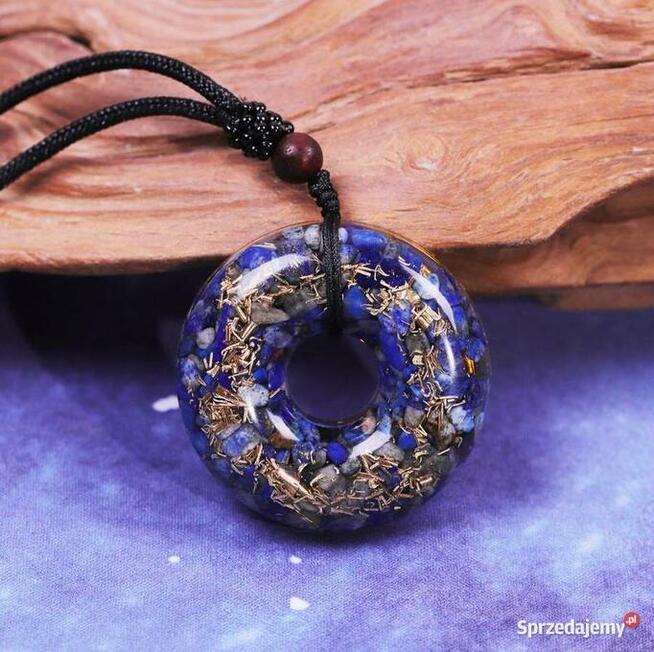 Piękny Naszyjnik Orgonitowy Talizman Lazuryt Donut Pączek