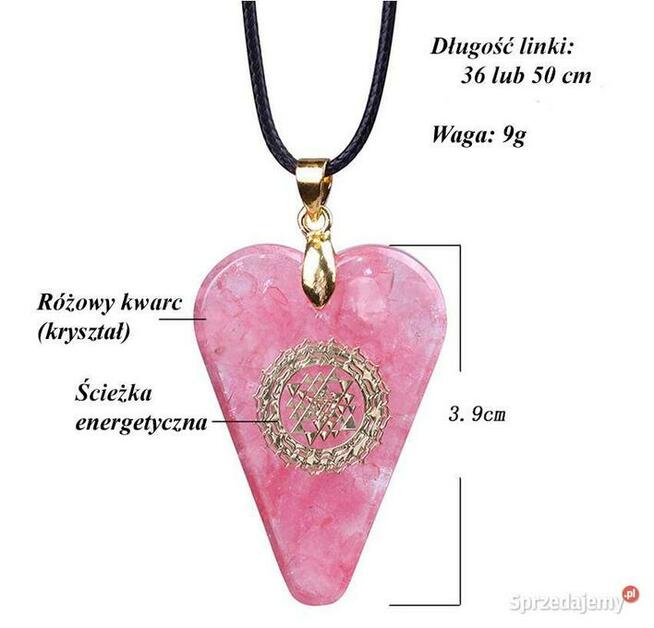 Naszyjnik Wisiorek SERCE Orgonit Różowy Kryształ Kwarc