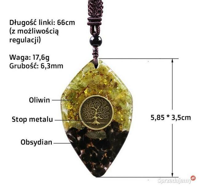 NASZYJNIK ORGONIT OLIWIN OBSYDIAN PREZENT DRZEWO ŻYCIA REIKI