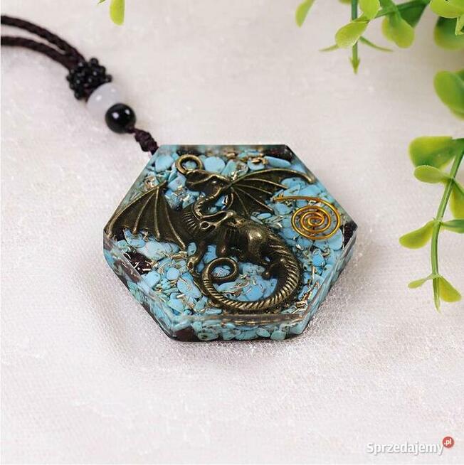 NASZYJNIK WISIOREK ORGONIT PTAK FENIKS TURKUS GRANAT MIEDŹ