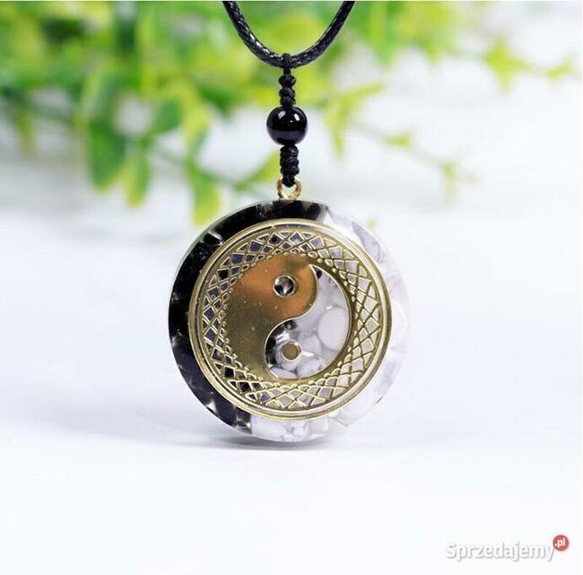 Piękny Naszyjnik Orgonit YIN YANG Miedź Howlit Obsydian