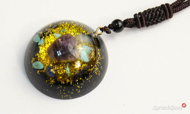 Piękny Naszyjnik Orgonit Opal Ametyst Turkus Złota folia HIT