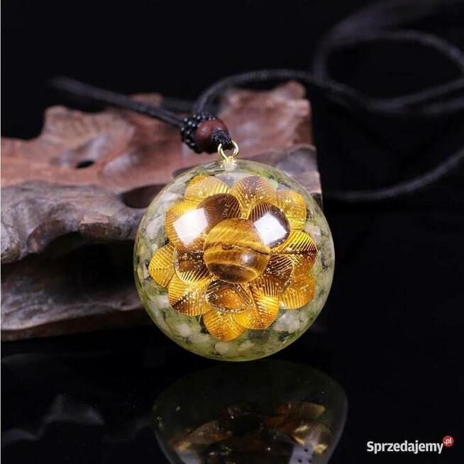 Piękny Naszyjnik Tygrysie Oko Oliwin Miedź Orgonit Żywica