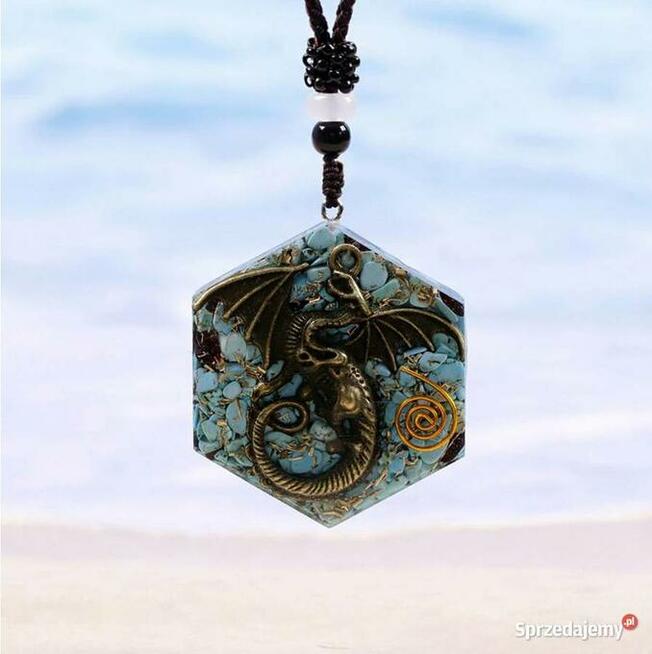 NASZYJNIK WISIOREK ORGONIT PTAK FENIKS TURKUS GRANAT MIEDŹ