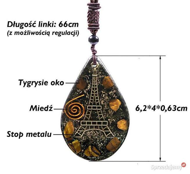 Orgonit Naszyjnik Wisiorek Wieża Eiffla Oko tygrysie Piękny