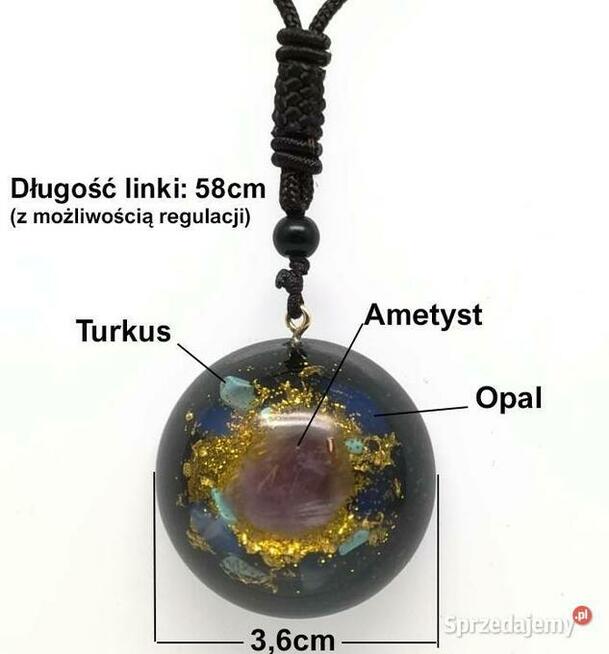 Piękny Naszyjnik Orgonit Opal Ametyst Turkus Złota folia HIT