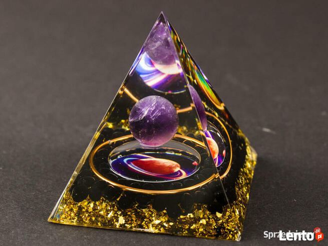 PIRAMIDKA ORGONIT 5G AMETYST OBSYDIAN ZŁOTA FOLIA - 6 cm