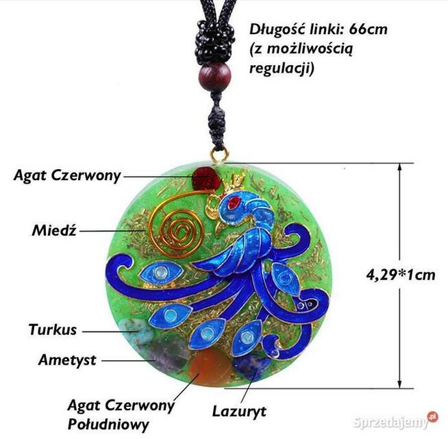 Naszyjnik Orgonit Wisiorek Ptak Feniks Kryształ Obsydian