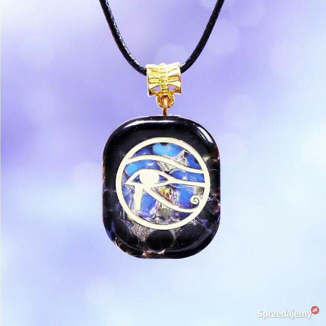 Cudowny NASZYJNIK ORGONIT Wisiorek OKO HORUSA OPAL OBSYDIAN