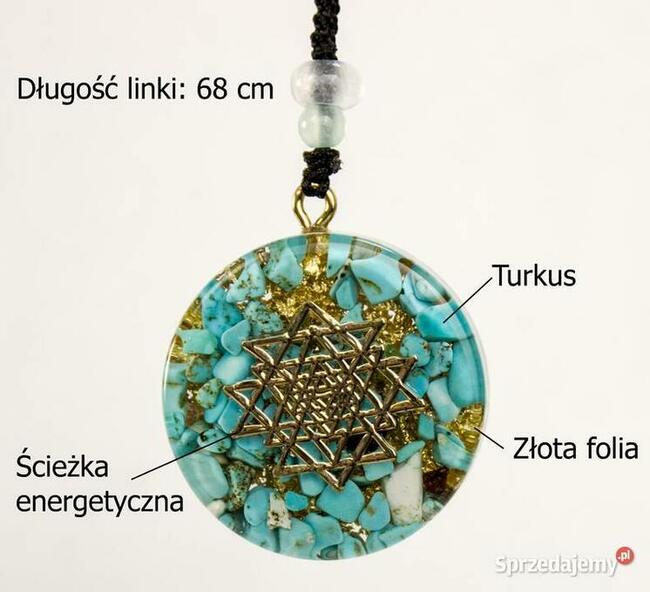 Naszyjnik Wisiorek Turkus Złota Folia Śri Jantra Piękny