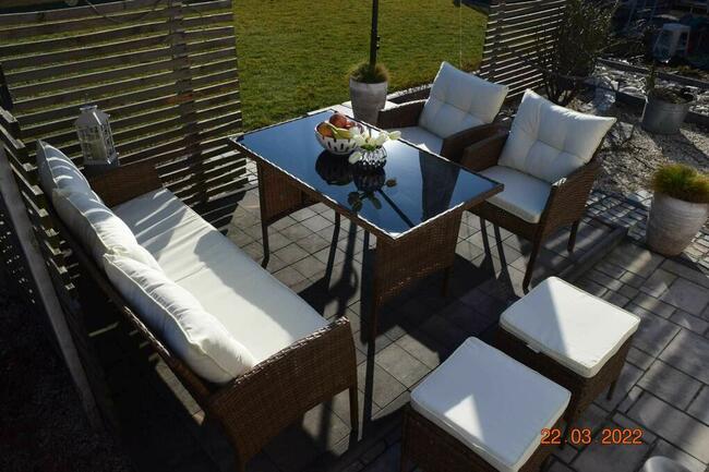 zestaw technorattan ODESSA sofa 3 2szt fotel 2szt pufa miod