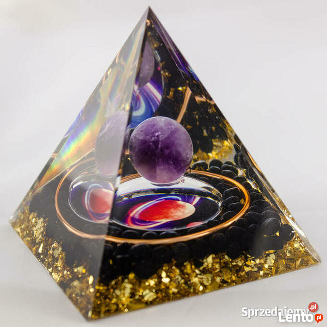 PIRAMIDKA ORGONIT 5G AMETYST OBSYDIAN ZŁOTA FOLIA - 6 cm