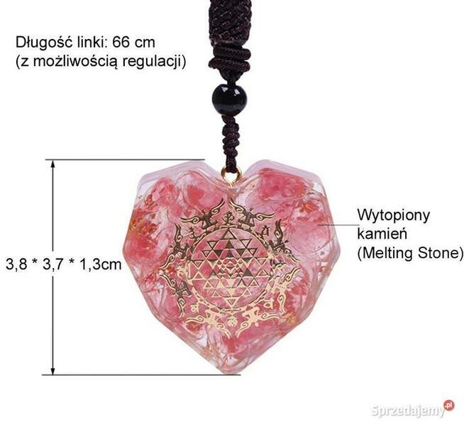 PIĘKNY NASZYJNIK SERCE SERDUSZKO KWARC RÓŻOWY KAMIEŃ ŻYWICA