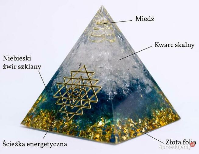 PIRAMIDA ORGONIT KWARC SKALNY KRYSZTAŁ GÓRSKI NIEBIESKI ŻWIR