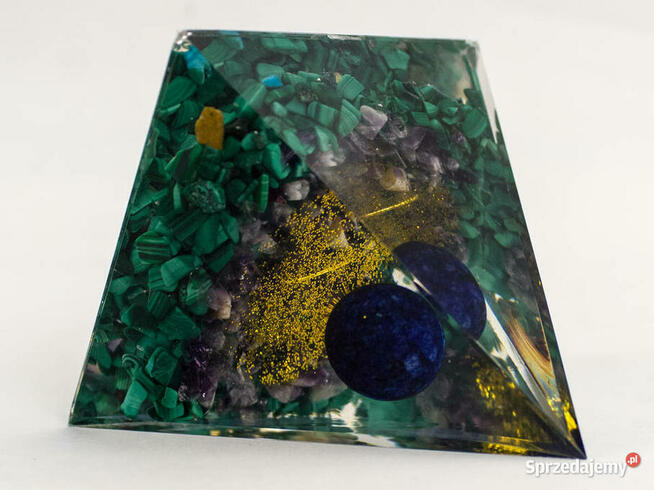 PIRAMIDKA ORGONIT LAZURYT MALACHIT AMETYST MIEDŹ 6cm PREZENT