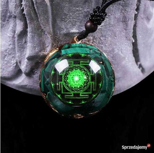 Naszyjnik Wisiorek Orgonit Malachit Szkło Żywica Prezent