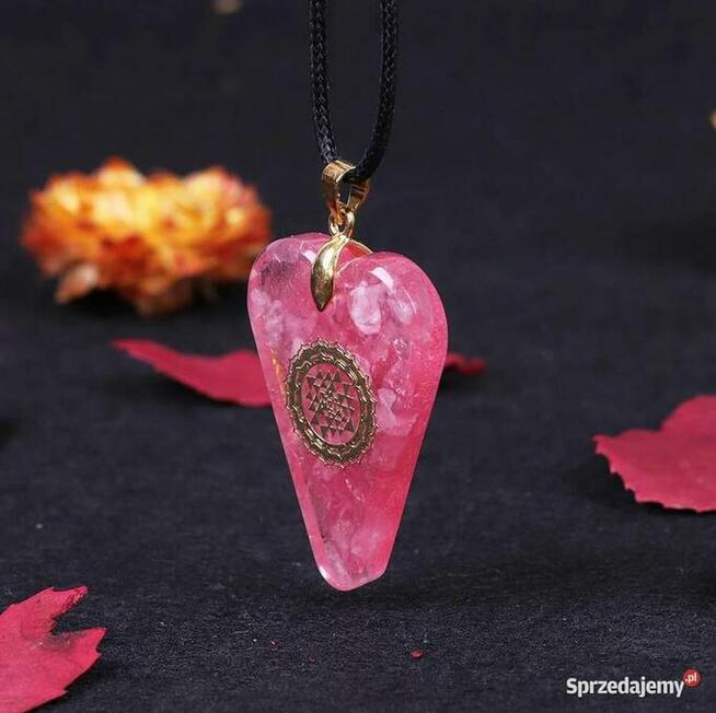 Naszyjnik Wisiorek SERCE Orgonit Różowy Kryształ Kwarc