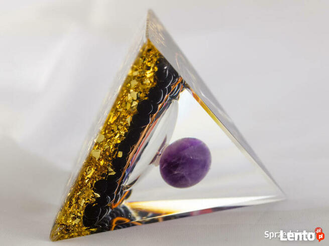 PIRAMIDKA ORGONIT 5G AMETYST OBSYDIAN ZŁOTA FOLIA - 6 cm