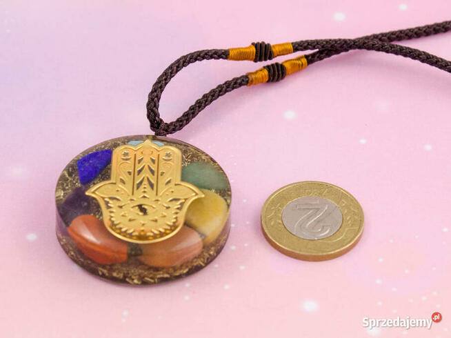 Naszyjnik Amulet Wisior Cytryn Lazuryt Ametyst Ręka Fatimy