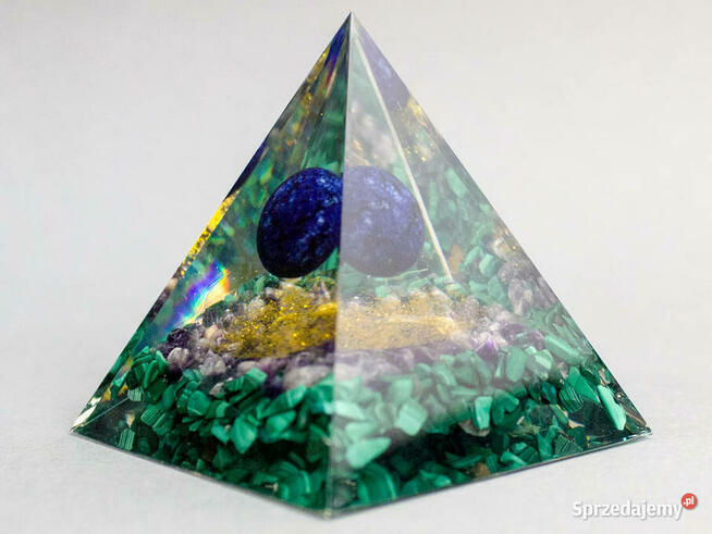 PIRAMIDKA ORGONIT LAZURYT MALACHIT AMETYST MIEDŹ 6cm PREZENT
