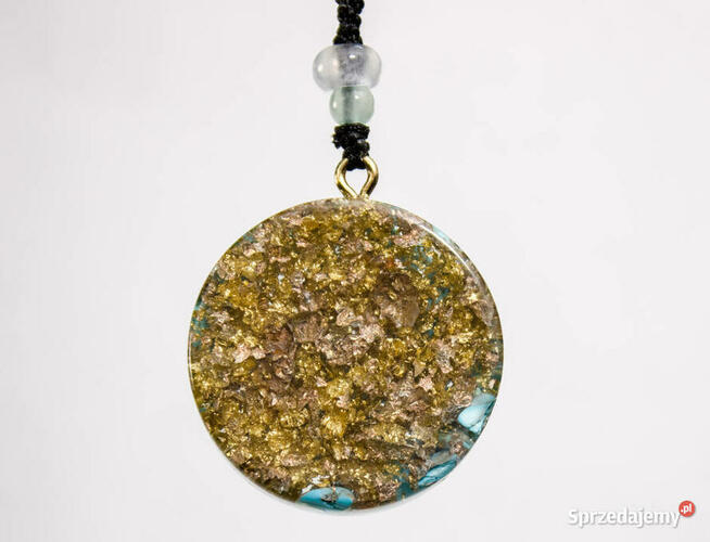 Naszyjnik Wisiorek Turkus Złota Folia Śri Jantra Piękny