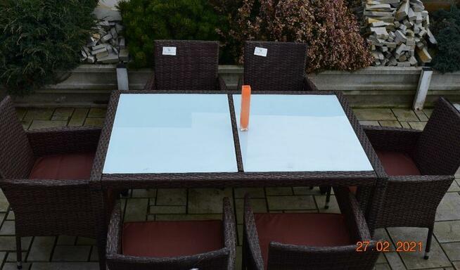 meble ogrodowe 6+1 technorattan brąz zestaw meble